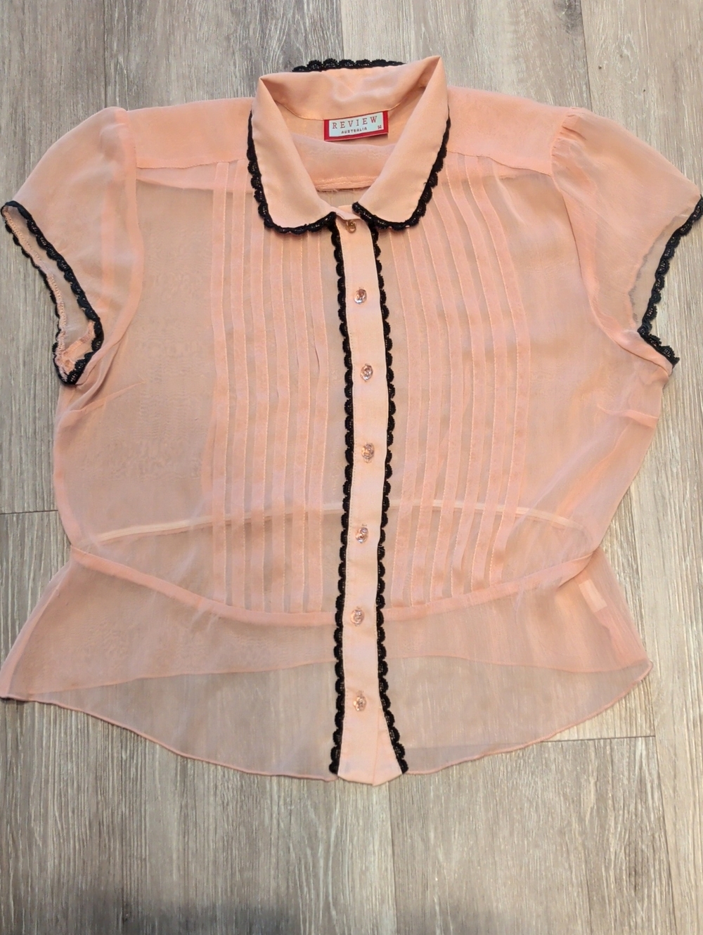 Review Australia Pink Sheer Lace Pintuck Blouse AU 14 US Large Coquette